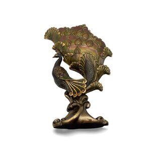 Veronese Peacock Statue Bronze Finish 2009 Vase Home Figurine 11"